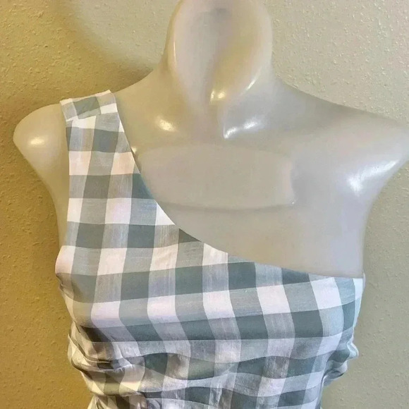 Runaway The Label Tighan Dress Women’s Sz 4 Sage Gingham Checkered One Shoulder - Picture 9 of 9